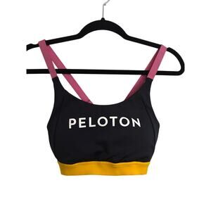 Peloton Sports Bra Womens M Black Pink Yellow Colorblock Racerback Adjustable